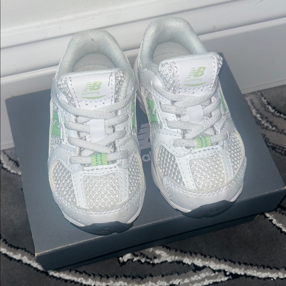 New Balance Kids White Sneakers with Green Accents